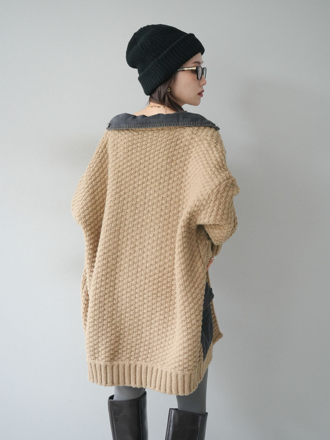 [SET]デニム襟レイヤードニットジャケット+デニム襟レイヤードニットジャケット(2set)