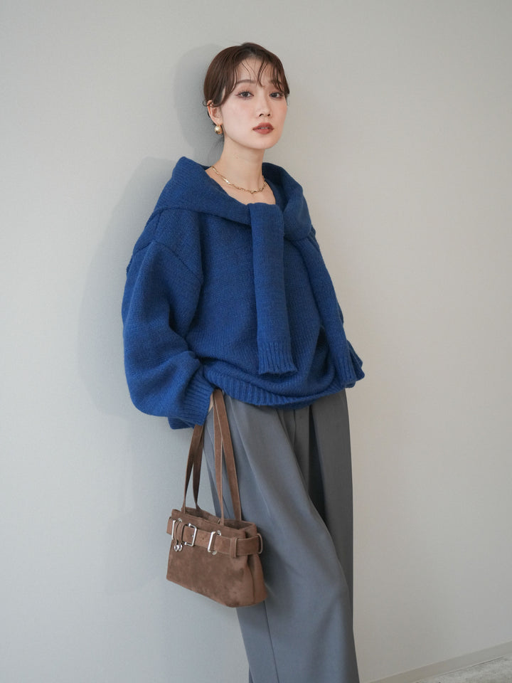 [予約]ストール付きVネックニットプルオーバー/blue