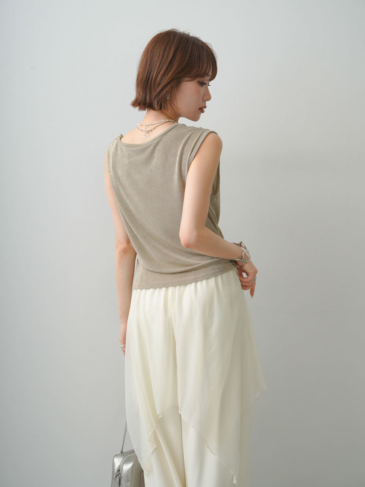 [予約]ツイストショルダーアシメドレープトップス/beige