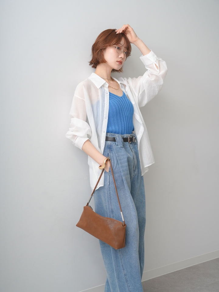 [SET]バックツイストシアーオーバーシャツ+ハイウエストベルトループデザインデニムパンツ(2set)