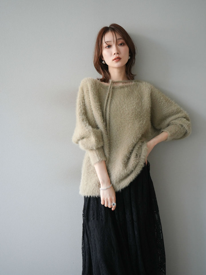 [予約]紐付きシャギーニットプルオーバー/beige