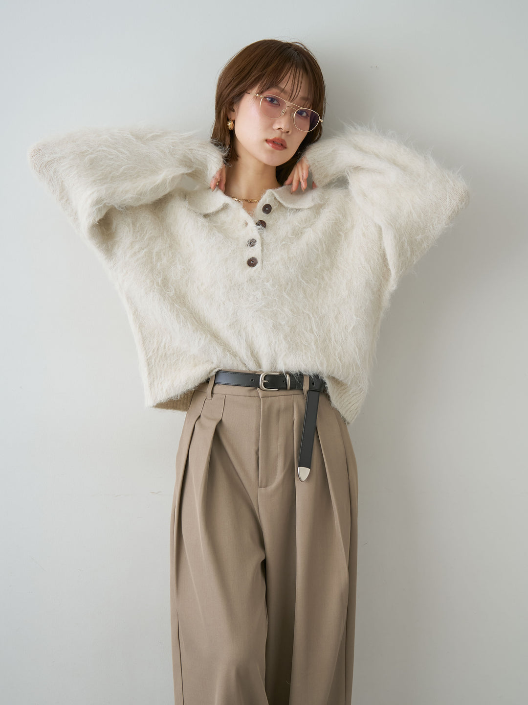 [SET]ヘンリーシャギーニットトップス+ヘンリーシャギーニットトップス(2set)