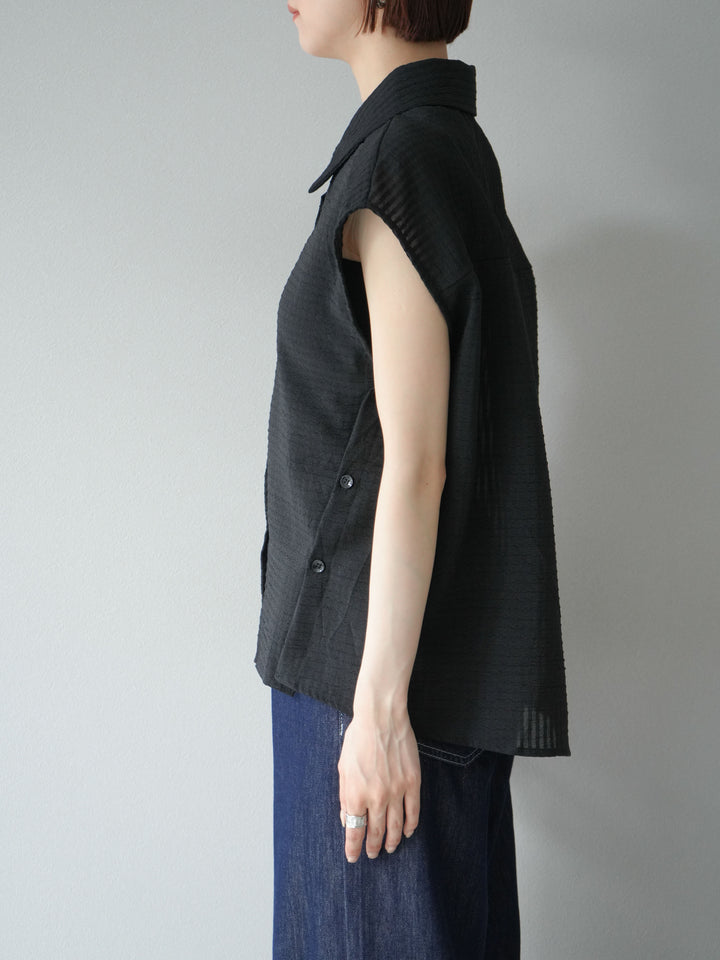 [予約]シアーチェックノースリーブシャツ/ブラック