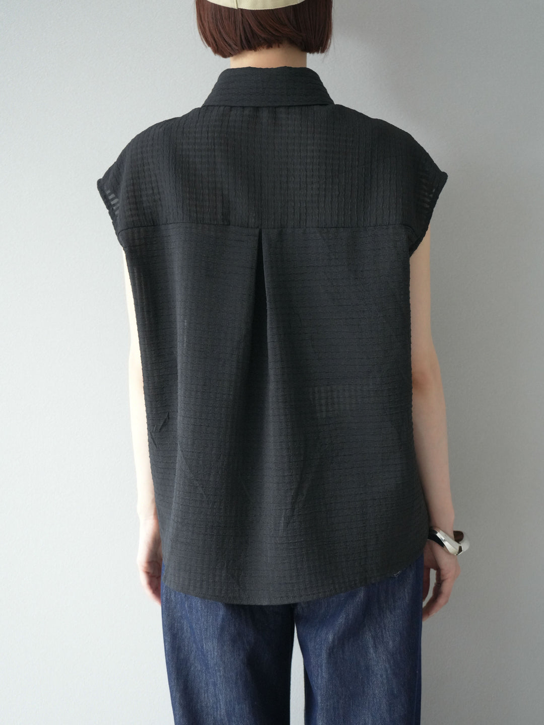 [予約]シアーチェックノースリーブシャツ/ブラック