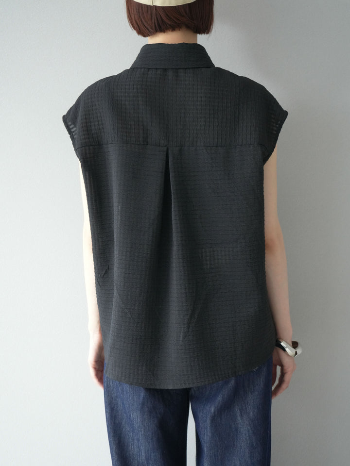 [予約]シアーチェックノースリーブシャツ/ブラック