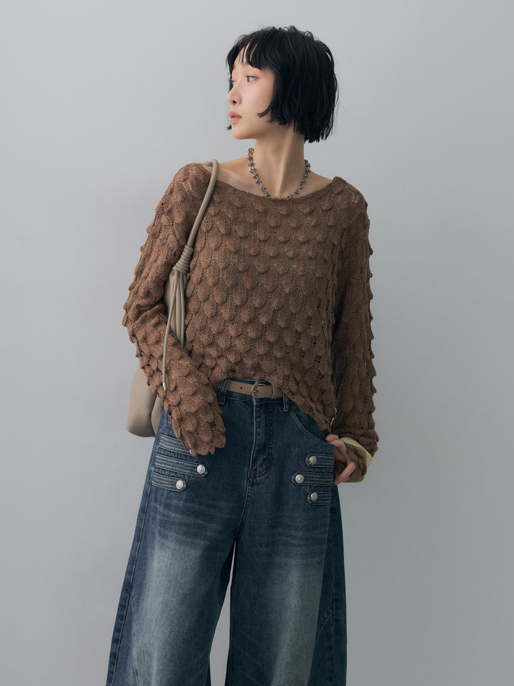 [SET]テクスチャードスカラップニットトップス+選べるアクセセット(2set)