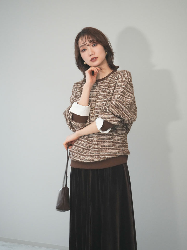 [予約]MIXツイードライクカフスドッキングプルオーバー/brown
