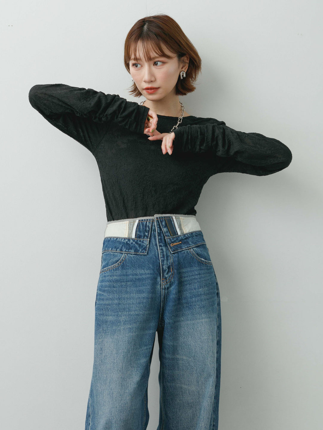 [予約]カットレースバックオープントップス/black
