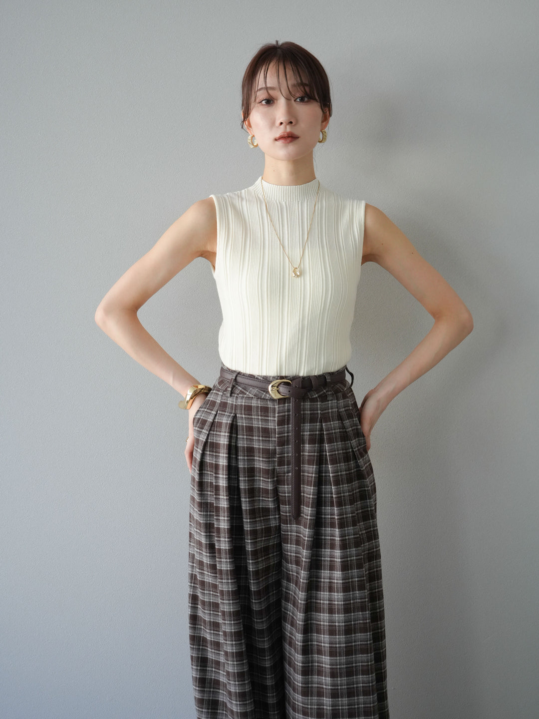 [予約]スリーブレスランダムリブニットトップス/アイボリー