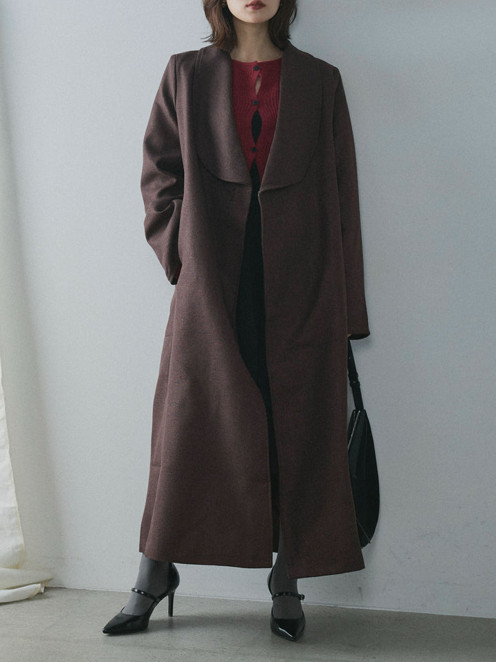 【Allure】[SET]ツイードタッチロングコート+デザインショートニットカーディガン(2set)