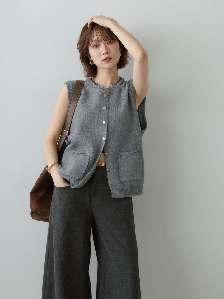[予約]シルバーボタンニットベスト/gray