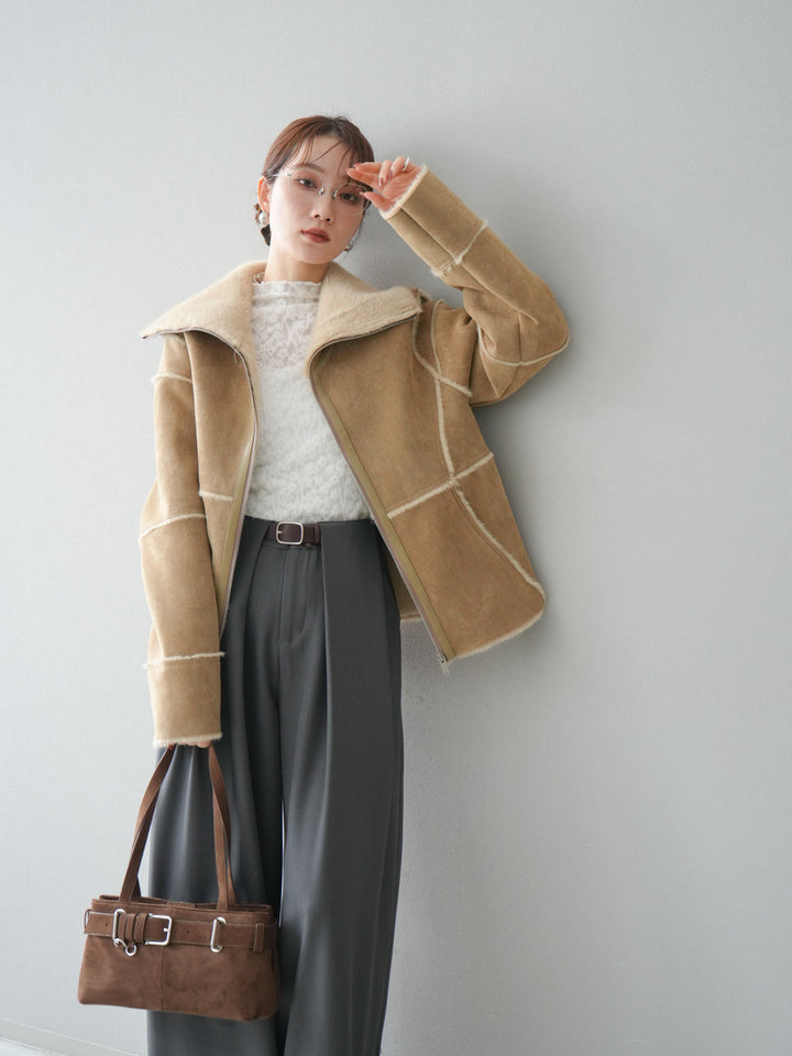 [予約]スタンドカラームートンZIPジャケット/beige