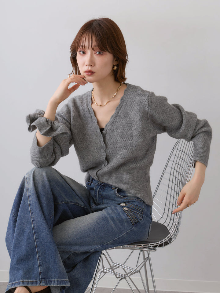 [SET]シュシュ付ラメニットカーディガン+選べるアクセセット(2set)