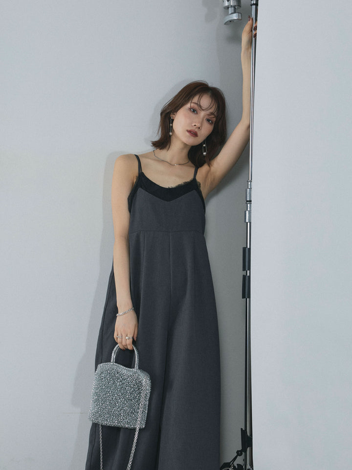 [予約]レースキャミオールインワン/charcoal