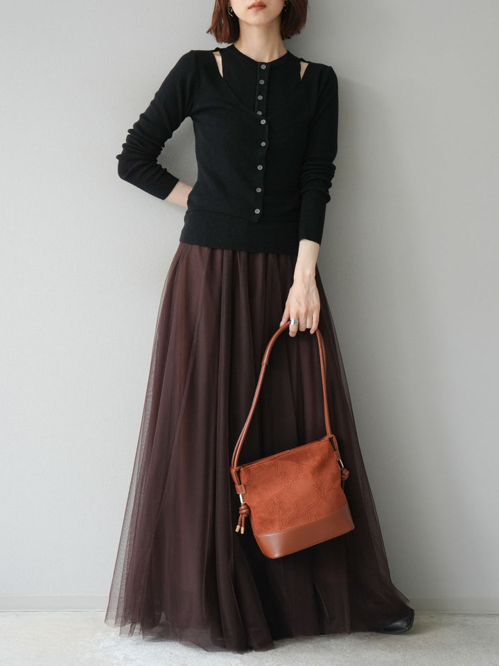 [予約]レイヤードデザインニットカーディガン/ブラック