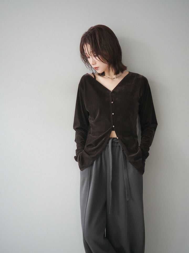 [予約]ベロアカーディガン/brown