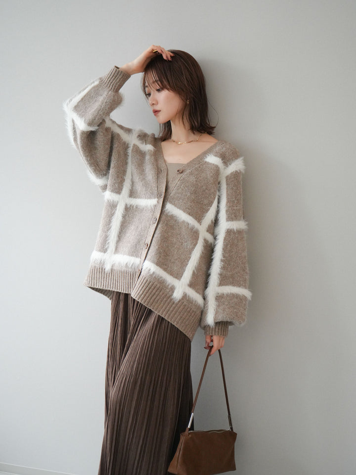 [予約]ミックスシャギーチェックカーディガン/beige