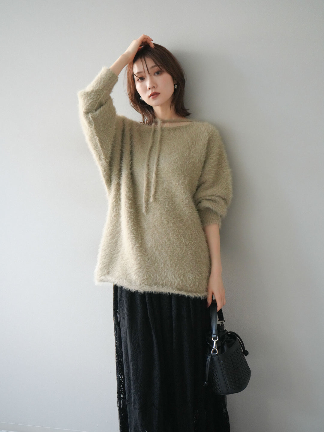 [予約]紐付きシャギーニットプルオーバー/beige