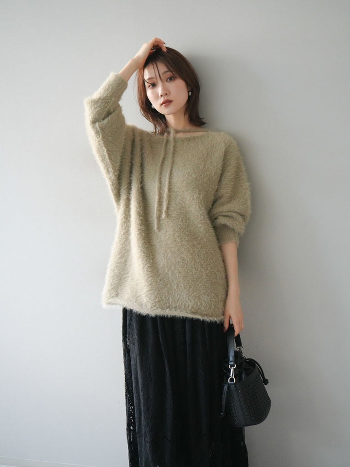 [予約]紐付きシャギーニットプルオーバー/beige