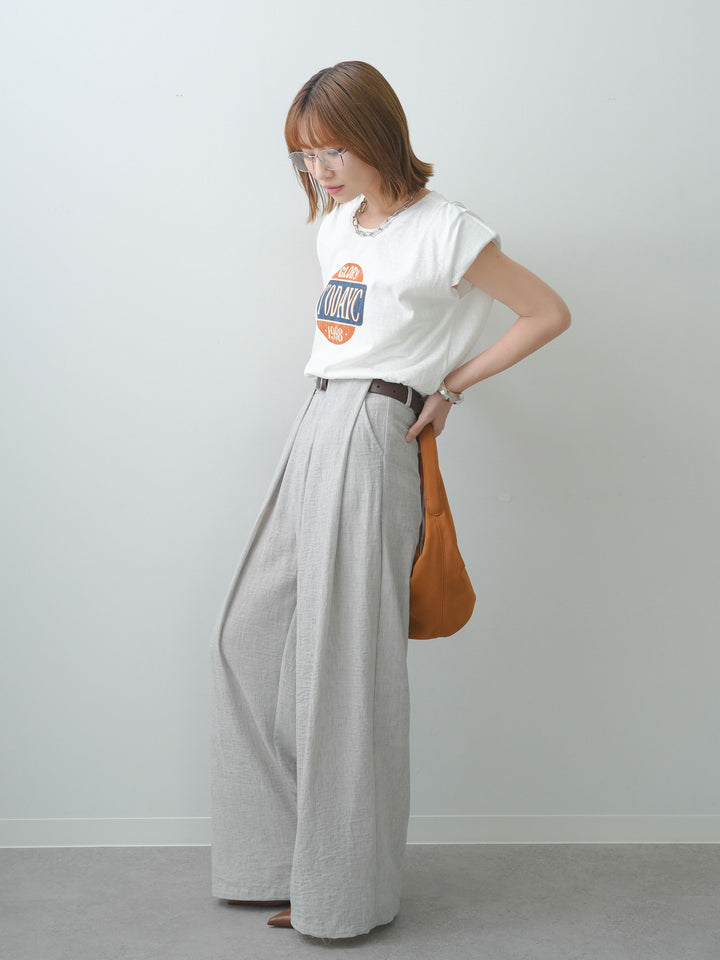 [SET]ヴィンテージロゴドロストTEE+リネンライクベルトループワイドパンツ(2set)