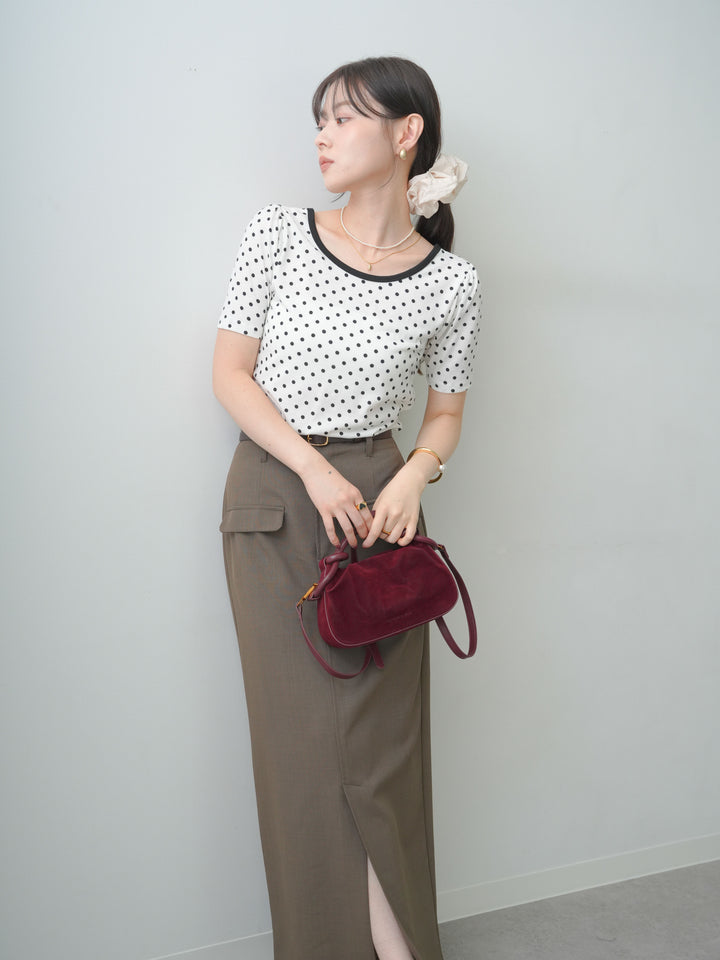 [SET]前後2wayドットバイカラーパイピングTEE+クレープデシンフラップ付きストレートスカート(2set)