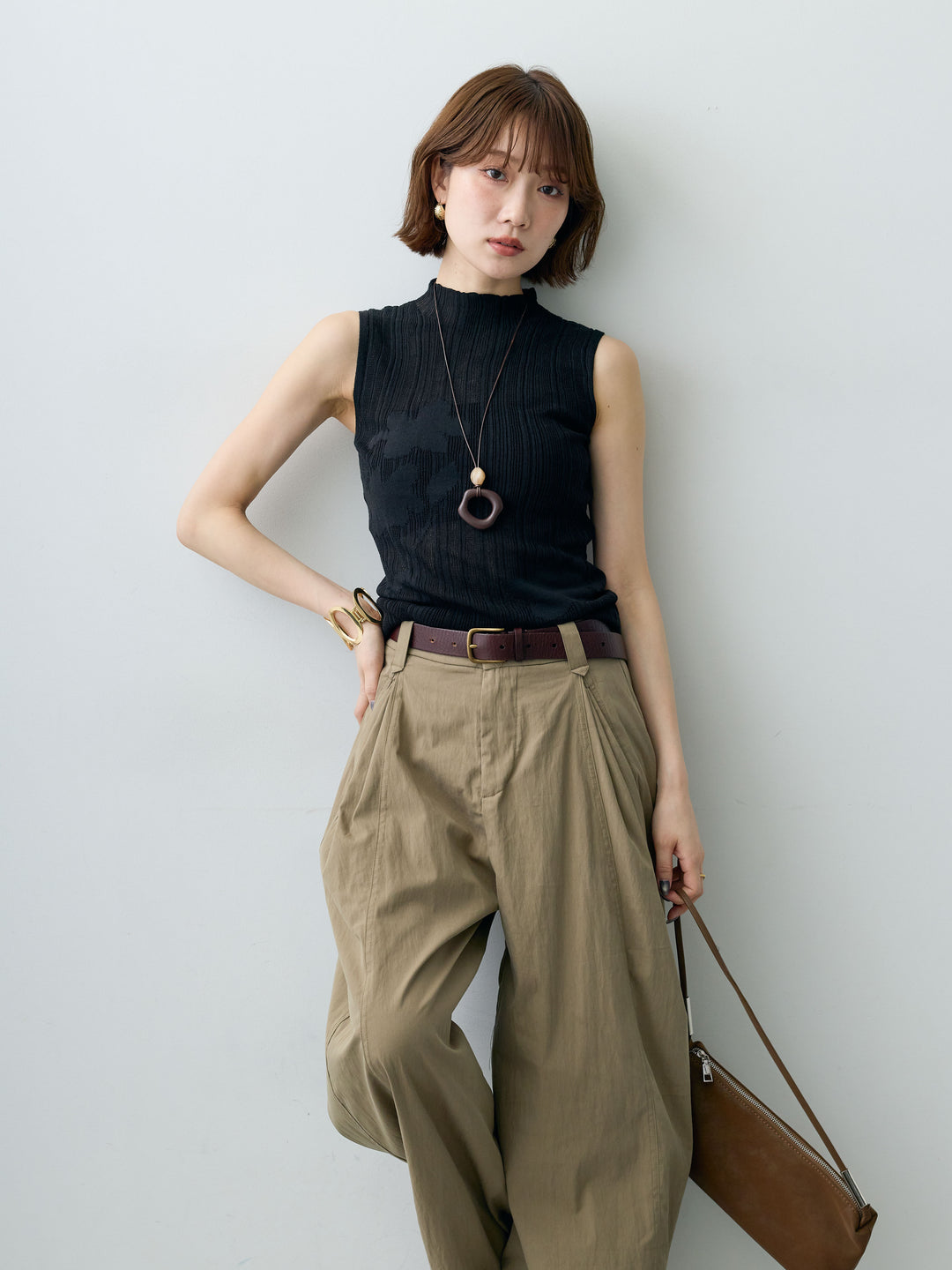[予約]フラワーシアーランダムリブノースリトップス/black