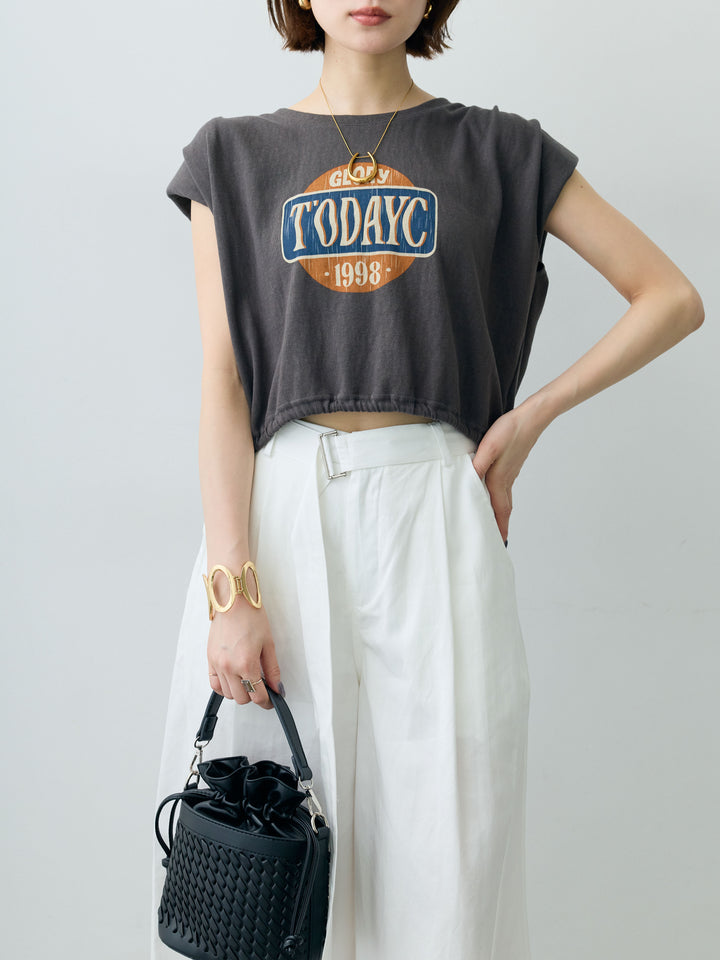[SET]ヴィンテージロゴドロストTEE+ベルトデザインタックミドルパンツ(2set)