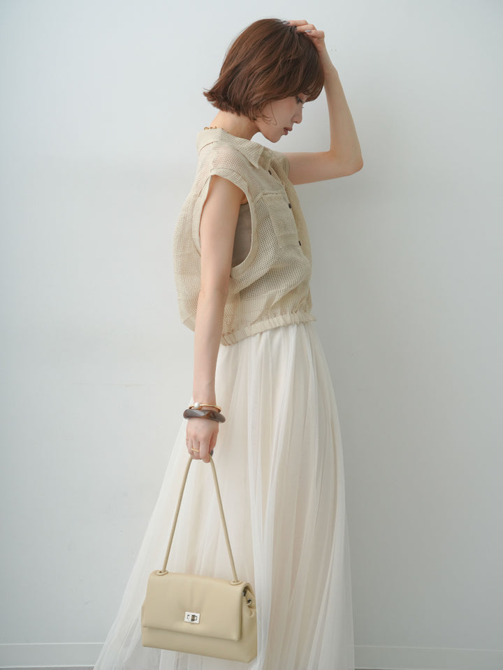[予約]ラッセルメッシュフレンチシャツ/beige