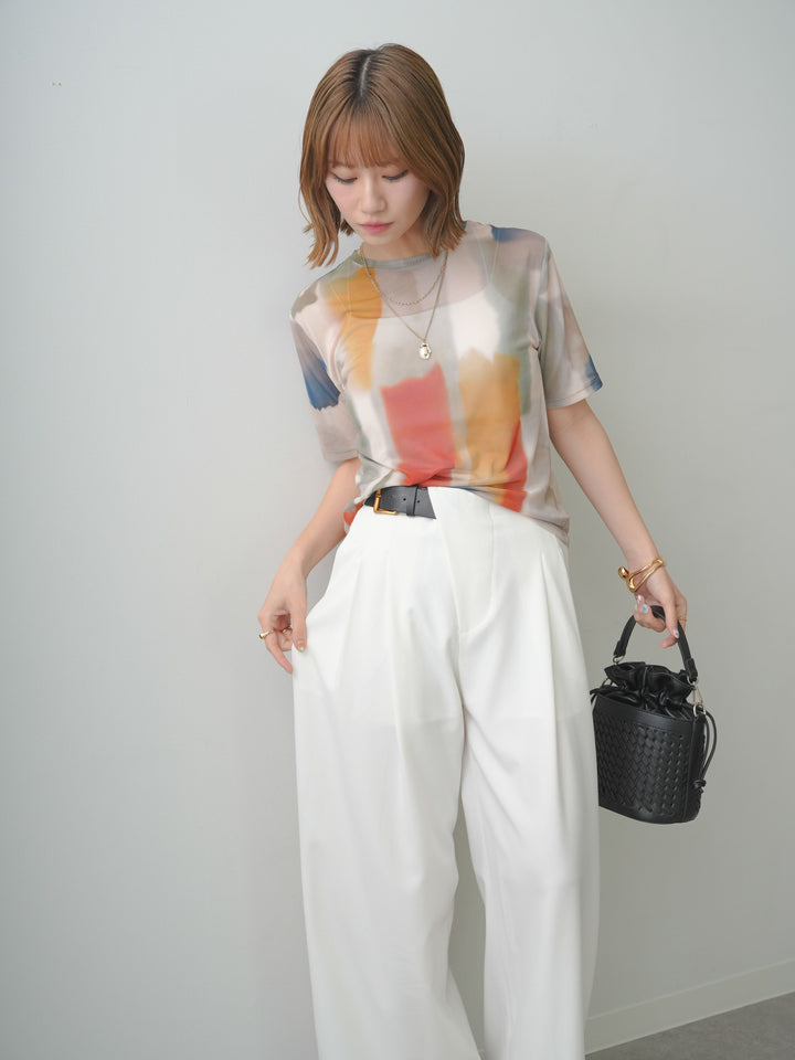[予約]水彩柄メッシュシアー半袖プルオーバー/ivory