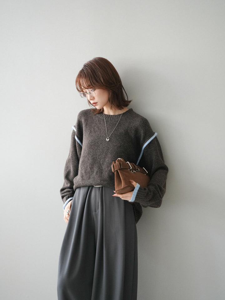 [予約]バイカラーパイピングニットプルオーバー/brown