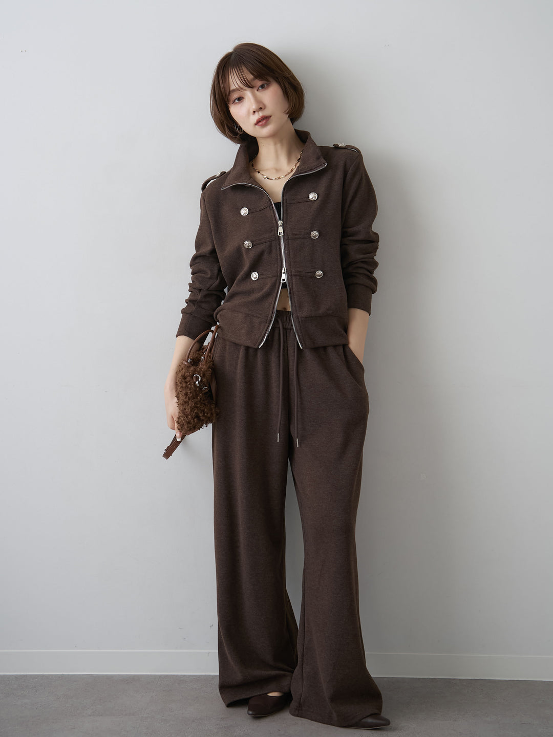 [SET]ナポレオンスタンドカラージップスウェットトップス＆スウェットパンツSET UP(2SET)