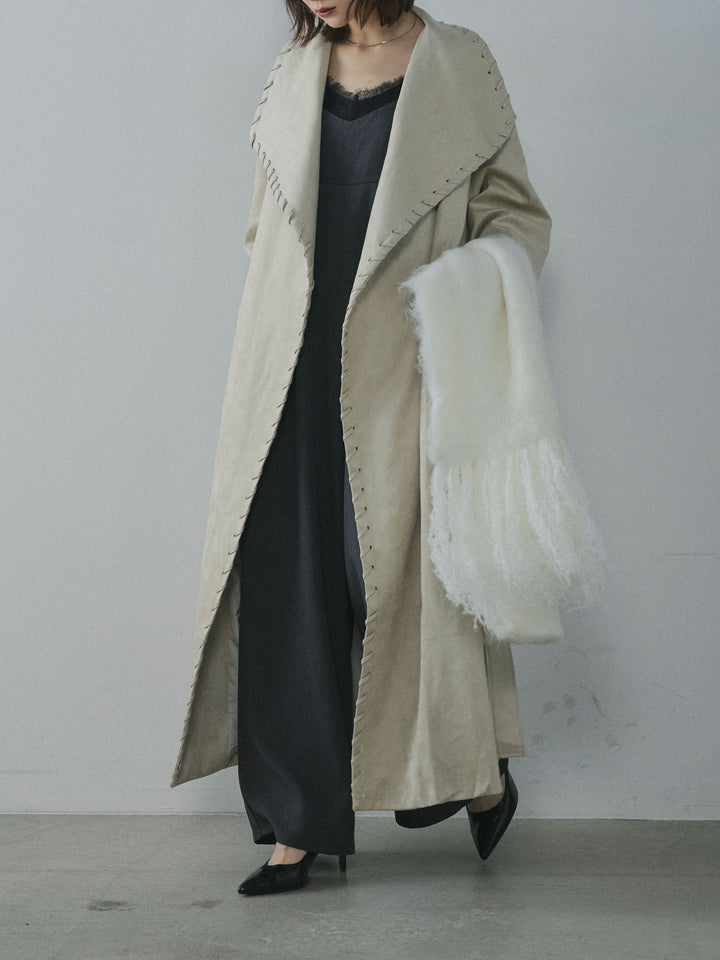 【Allure】[SET]レースキャミオールインワン+スウェードハンドステッチロングコート(2set)