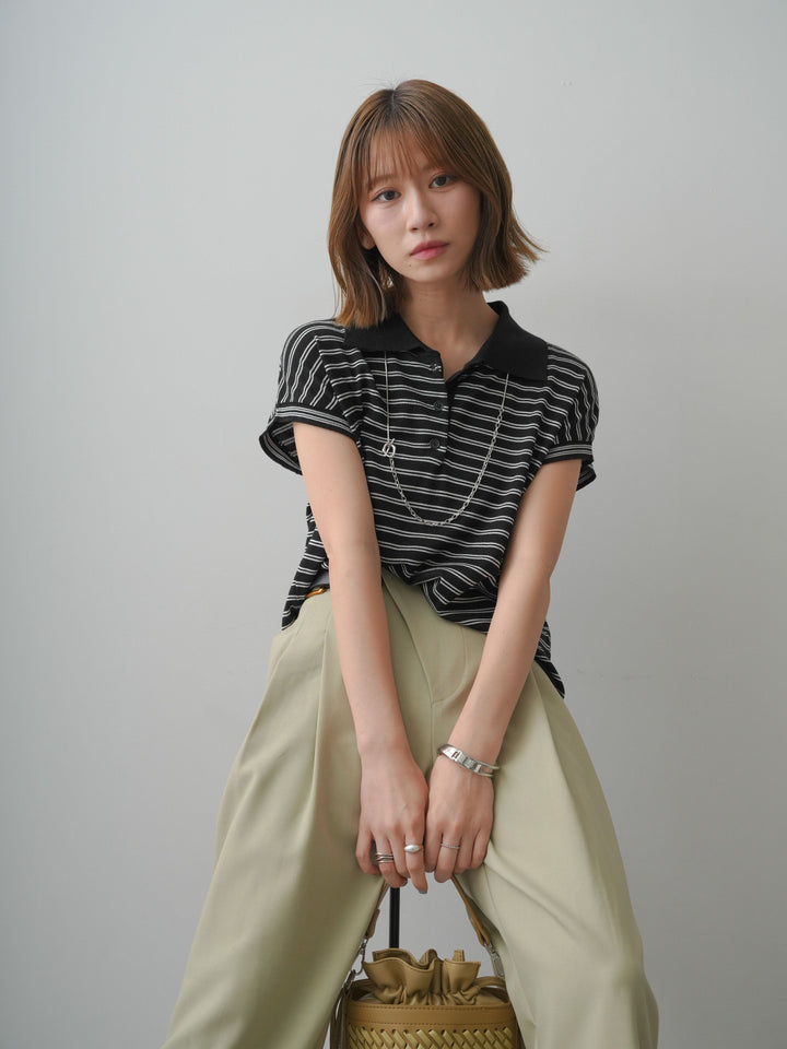[SET]ポロニットボーダートップス+ポロニットボーダートップス(2set)