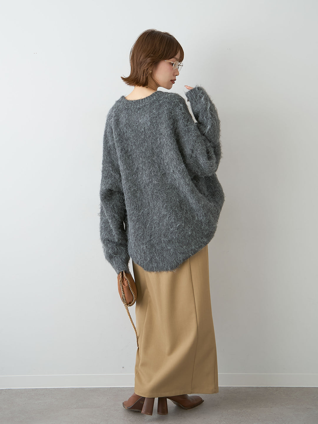 [SET]シャギードッグモチーフニットトップス+クレープデシンフラップ付きストレートスカート(2set)