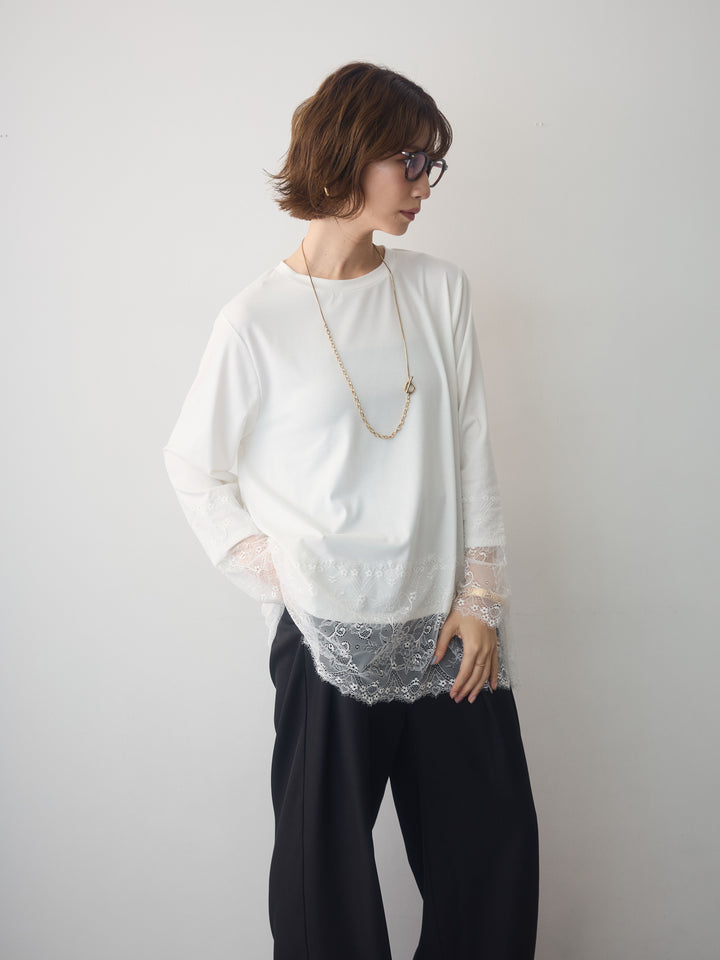 [SET]レーストリムロングTシャツ+選べるアクセセット(2set)