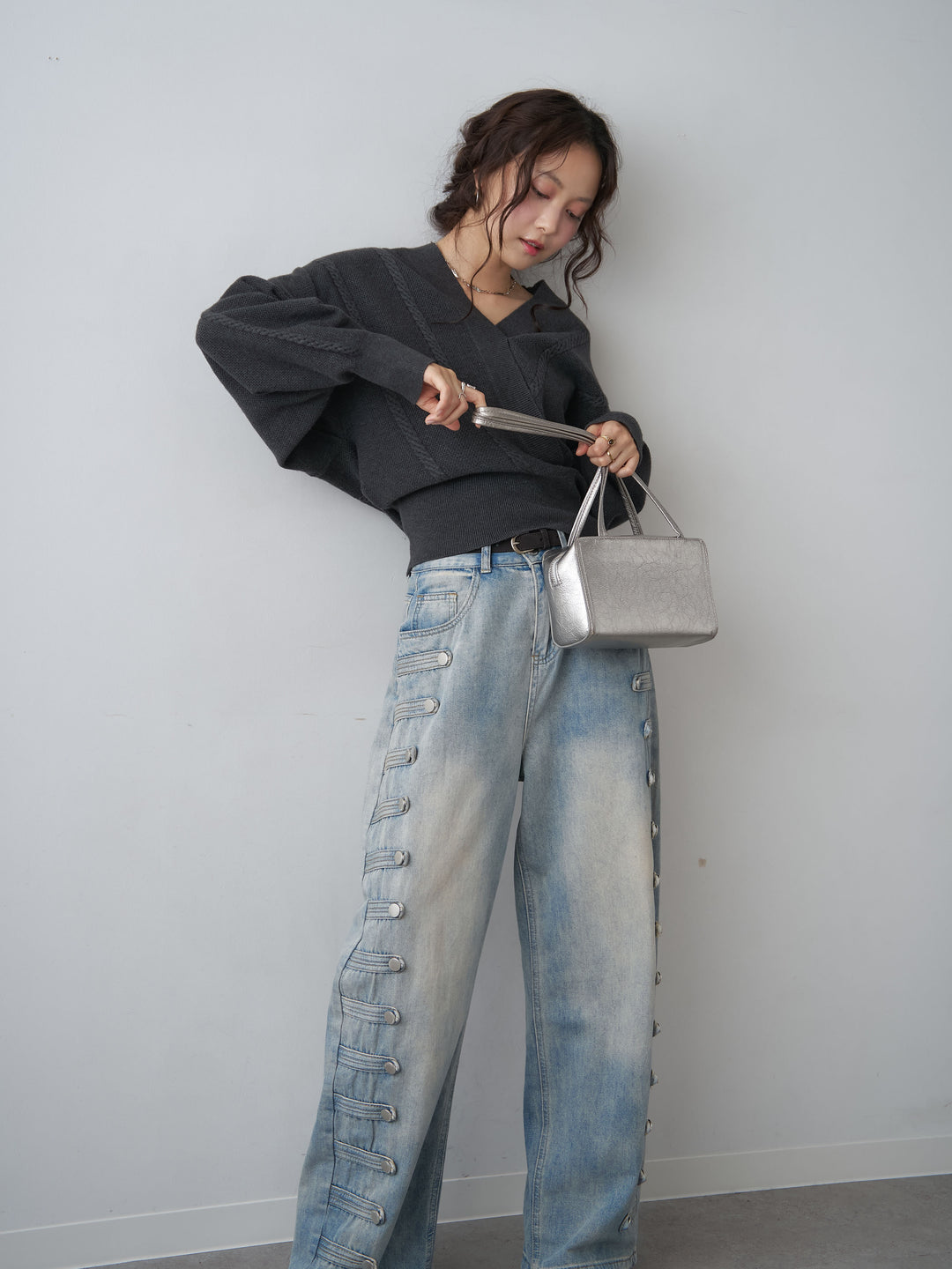 [SET]カシュクールミックスケーブルニットトップス+カシュクールミックスケーブルニットトップス(2set)