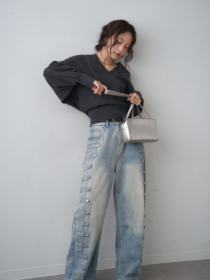 [SET]カシュクールミックスケーブルニットトップス+カシュクールミックスケーブルニットトップス(2set)