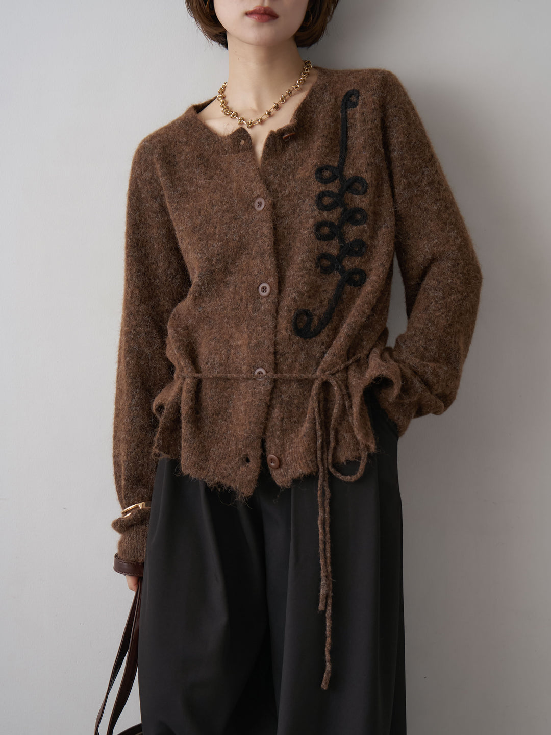 [SET]ループエンブロイダリーカーディガン+ベルトループデザインワイドパンツ(2set)