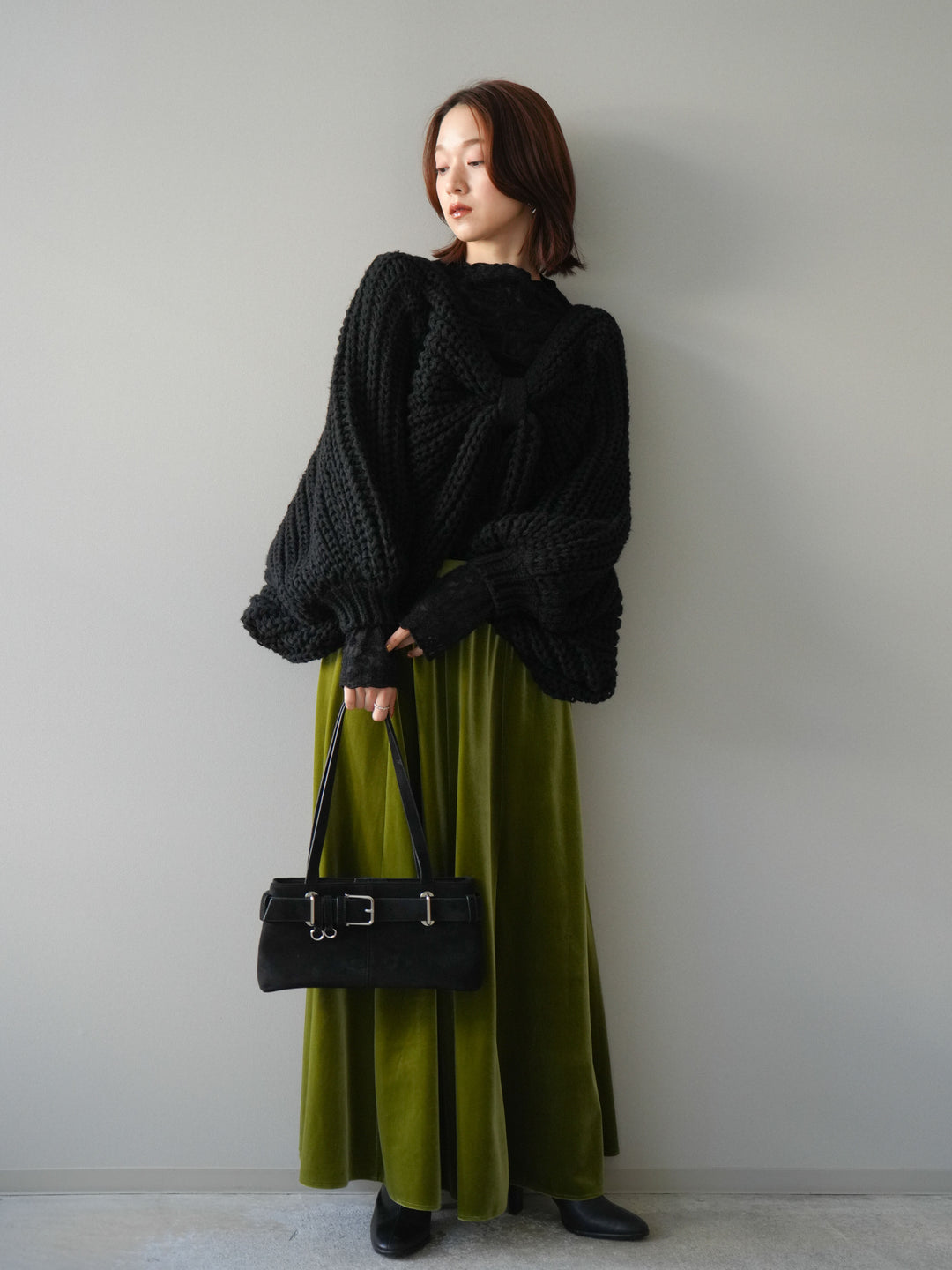 [予約]ベロアフレアスカート/green