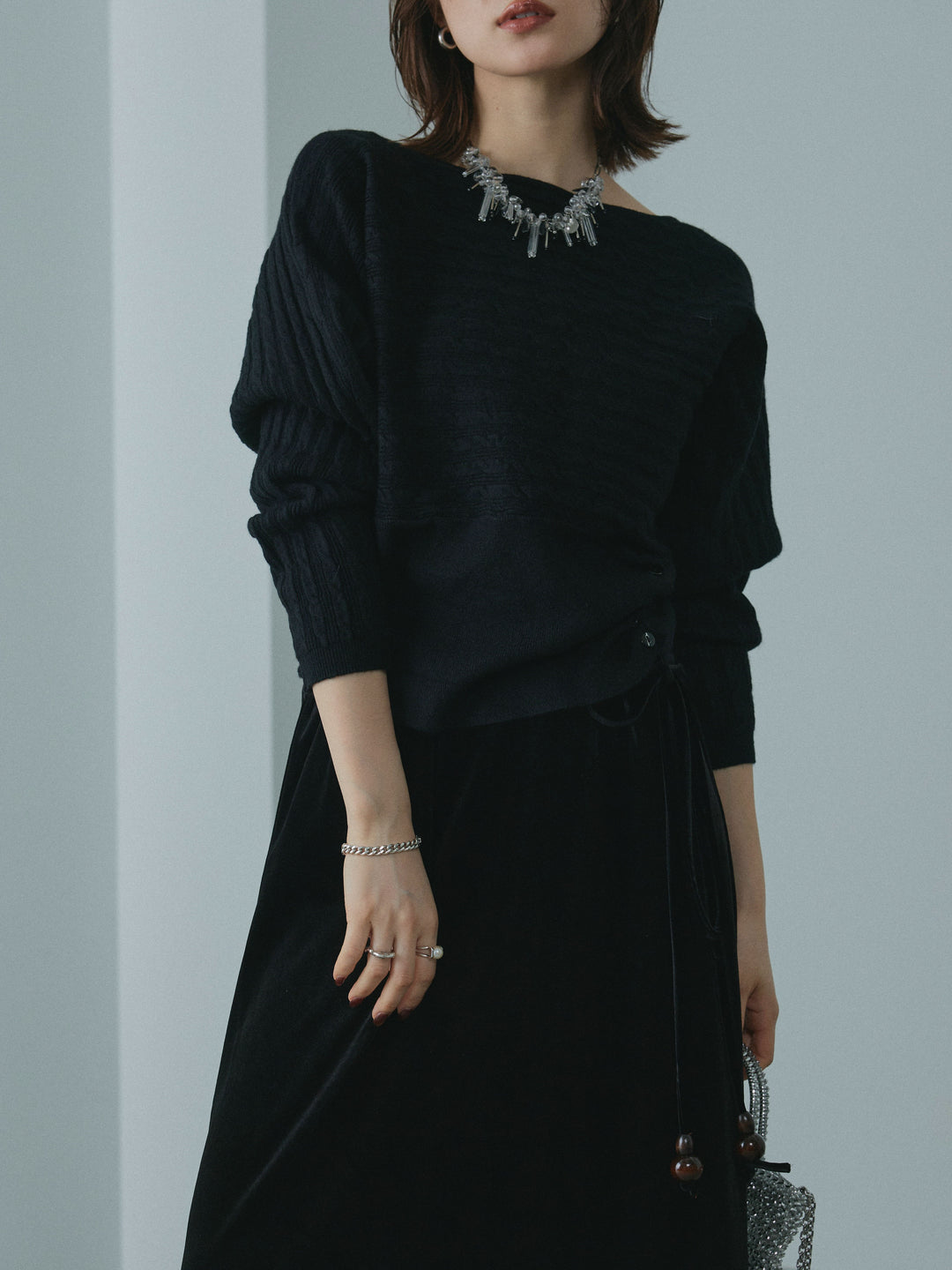 【Allure】[SET]ワンショルケーブル編みニット+ワンショルケーブル編みニット(2set)