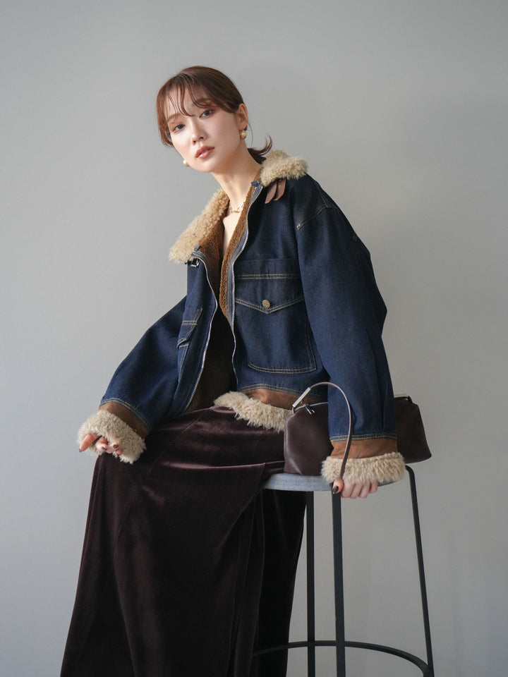 [予約]スタンドカラーファー×デニムジャケット/indigo
