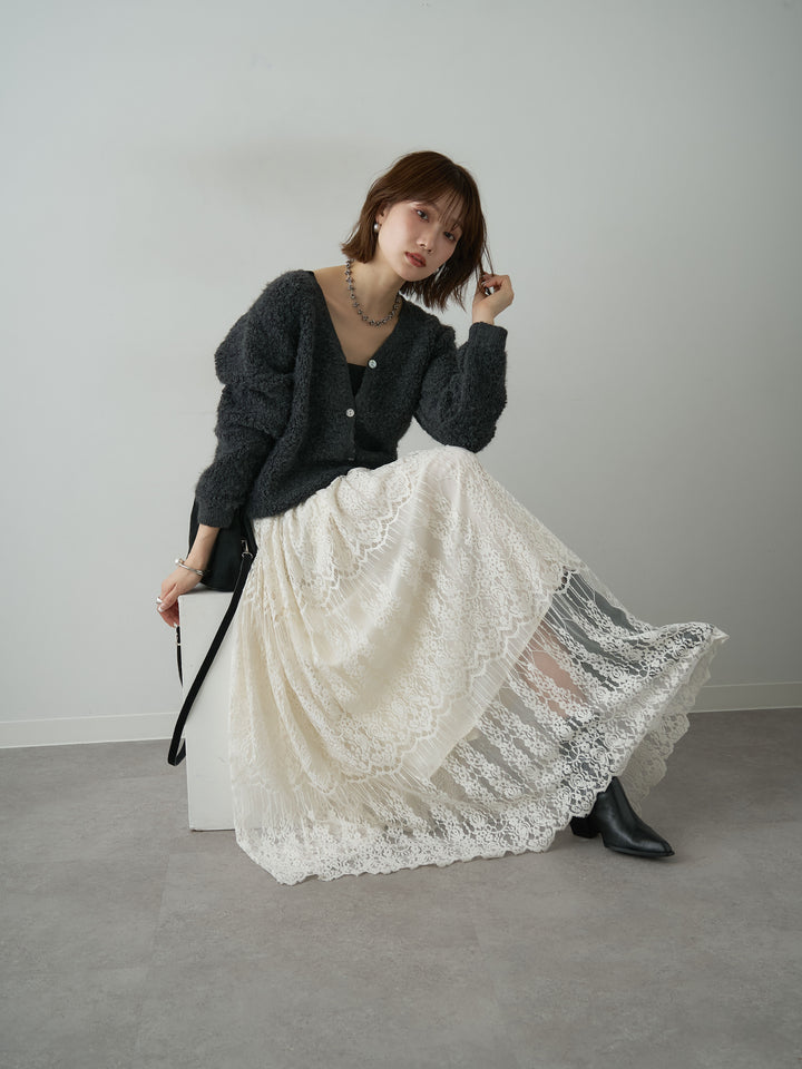 【預購】圈圈針織短版開襟衫 / 深灰色