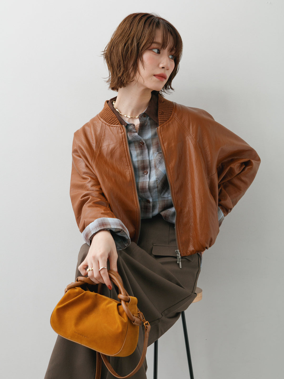 [予約]レザーライクドルマンブルゾン/brown