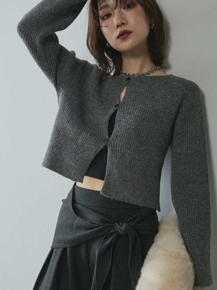 【Allure】[SET]デザインショートニットカーディガン+スカーフ付ワイドパンツ(2set)