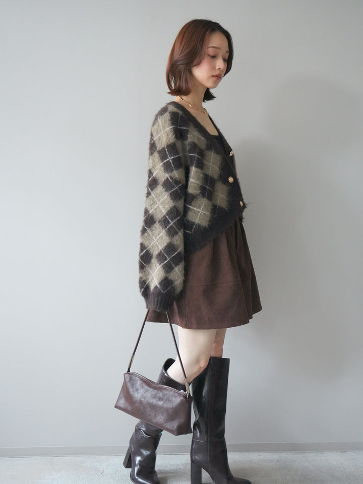 [予約]ベルト付インパンコーデュロイタックフレアスカート/brown