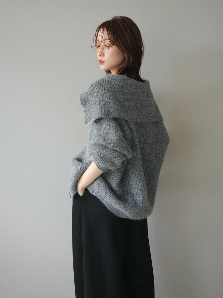 [予約]襟付きボタンオーバーニットカーディガン/gray