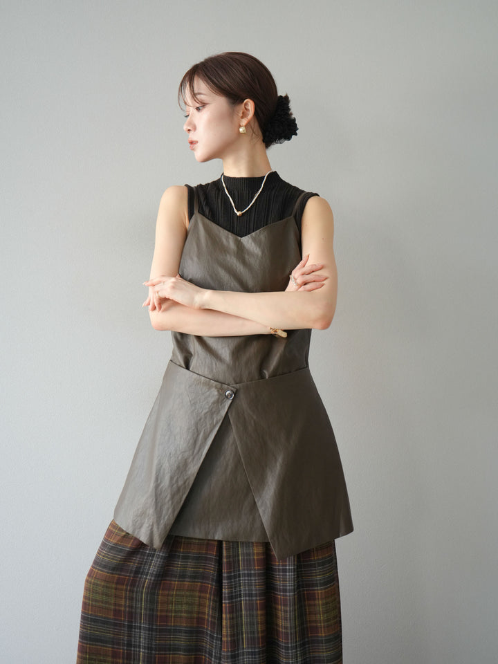 [予約]レイヤードレザーキャミソールチュニック/ブラウン