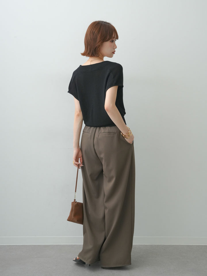 [SET]カシュクールフレンチニットトップス+クレープデシンタックワイドパンツ(2set)