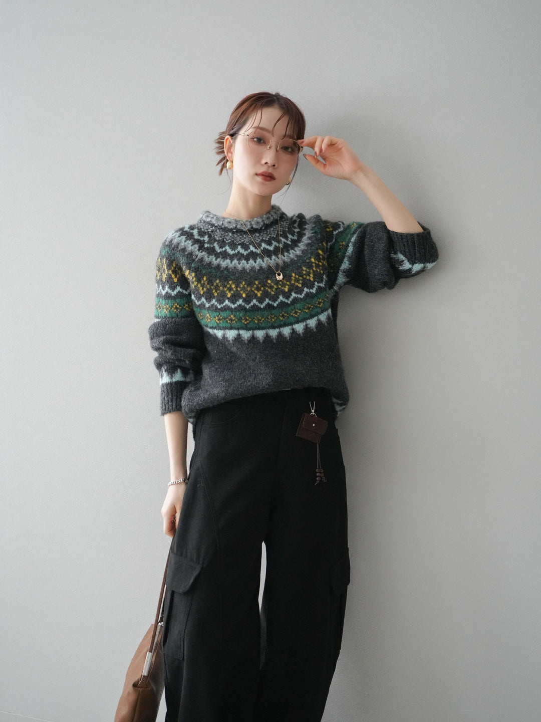 [予約]ウールタッチ求心柄オーバーニットプルオーバー/gray