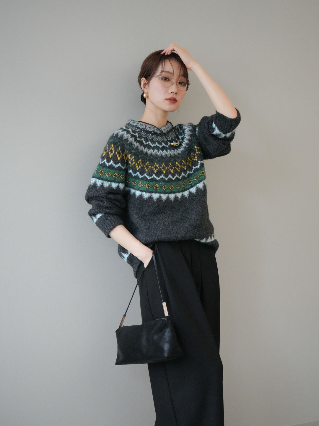 [予約]ウールタッチ求心柄オーバーニットプルオーバー/gray